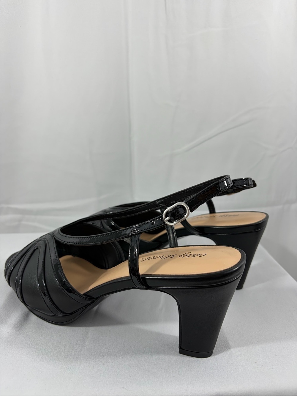 NWT Easy Street Women’s Size 10W Shiny Black Slingback Block Heels - Picture 5 of 8